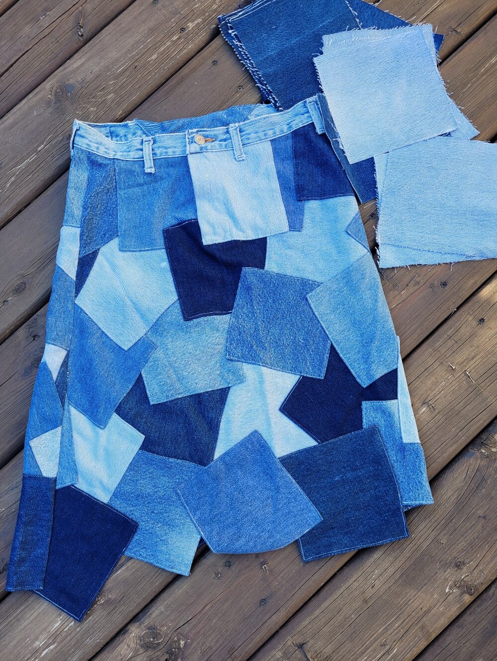 Upcycled Patchwork Jean Skirt
